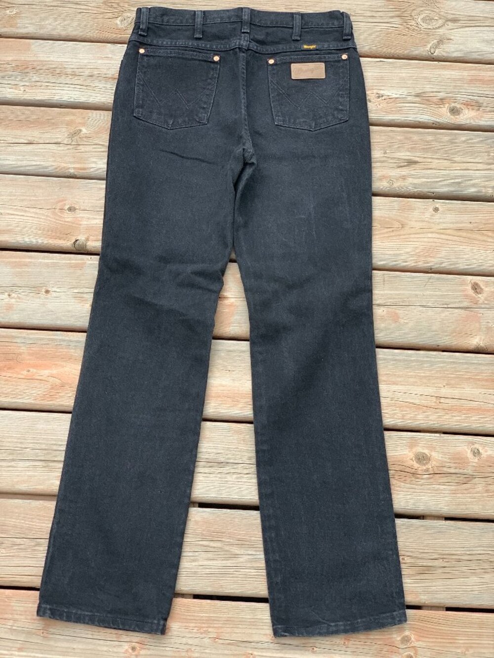 Vtg Wrangler Jeans Mens 32x34 Cowboy Cut Bootcut Faded Black Western Denim Boho